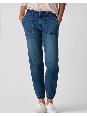J. Crew Denim Joggers Blue High Rise Elastic Waist Utility Pants Size 28